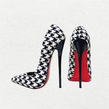 Women's Custom Houndstooth Super High Heels - Black/White - 1 / 12cm Heel - 46 B - PU Leather - image 6