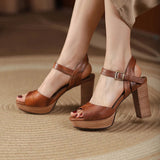 Women's Real Leather Chunky Summer Sandals - Auburn - Strappy Sandals - 40 B - Genuine Leather - image 7