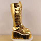 Women's Gold Buckle Strap Platform Boots - Gold - Buckle Boots - 46 B - PU Leather - image 13