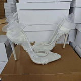 Women's Bow Knot Mesh Bridal Stilettos - Apricot - Wedding Shoe - 46 B - Mesh - image 7