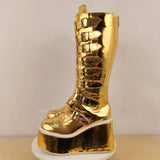 Women's Gold Buckle Strap Platform Boots - Gold - Buckle Boots - 46 B - PU Leather - image 15