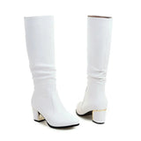 Women's Knee High Block Heeled Boots - Black - Block Heel Boots - 43 B - PU Leather - image 2