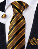 Men's 3 Pcs Silk Dark Gold Stripe Tie Set - Gold - 3pc Tie Set - FA-5702 - One Size - Silk - image 6