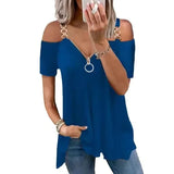 Women's Chain Link Strap Zipper Shirt - Blue - Zip Top - 5XL - Polyester - image 1