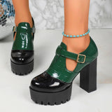 Women's High Block Heeled Mary Janes - Green - High Mary Janes - 42 B - PU Leather - image 30