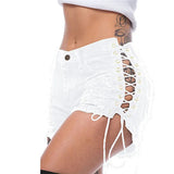 Women's Goth Punk Lace Up Denim Shorts - White - Shorts - XXXL - Polyester Denim - image 16