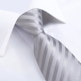 Men's 3 Pcs Silver Grey Striped Tie Set - Silver - 3pc Tie Set - SJT-7003 - One Size - Silk - image 2