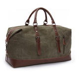 Travel Bags Canvas Leather Overnight Bag - Green - Travel Bag - Canvas/Leather - image 6