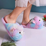 Women's Fluffy Alpaca Slippers - Pink/Blue - Slippers - 39 B - Plush - image 6