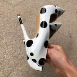 Women's White Black Polka Dot Heels - White/Black - 1 / 12cm Heel - 46 B - Patent Leather - image 13