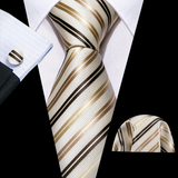Funki Buys | Neckties | Men's 3 Pcs Beige Gold Striped Tie Set