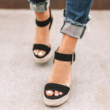 Women's Summer Platform Wedge Sandals - Black - Wedge Sandals - 43 B - PU Leather - image 7