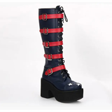 Women's Platform Chunky Buckle Boots - Blue/Red - Boots - 46 B - PU Leather - image 7
