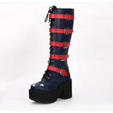 Women's Platform Chunky Buckle Boots - Blue/Red - Boots - 46 B - PU Leather - image 4
