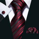 Men's 3 Pcs Classic Formal Tie Sets - Red/Black - 5022 - One Size - Silk - image 1
