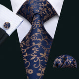 Funki Buys | Neckties | Men's 3 Pcs Navy Beige Floral Tie Set