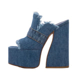 Denim Design Plaform Summer Sandals - Mid Blue Denim - 43 B - Canvas - image 9