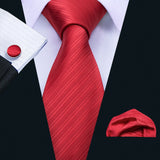 Men's 3 Pcs Classic Formal Tie Sets - Red - 5088 - One Size - Silk - image 6