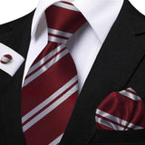 Men's 3 Pcs Striped Jacquard Tie Set - Blue - 2 - One Size - Polyester - image 14