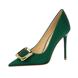 Women's Square Buckle Pointed Toe Pumps - Black - Formal Shoes - 40 B - PU Leather - image 20