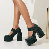 Women's Stone Pattern High-Heel Platform - Red - Chunky Platforms - 43 B - PU Leather - image 12