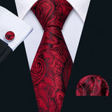Men's 3 Pcs Classic Formal Tie Sets - Red/Black - 5148 - One Size - Silk - image 4