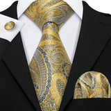 Men's 3 Pcs Luxury Yellow Blue Tie Set - Gold - N-5166 - One Size - Silk - image 2