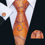 Men's 3 Pcs Orange Floral Luxury Tie Set - Orange - Necktie / 5188 - One Size - Polyester - image 1