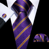 Men's 3 Pcs Classic Formal Tie Sets - Purple/Gold - 5294 - One Size - Silk - image 14