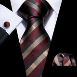 Men's 3 Pcs Classic Formal Tie Sets - Brown/Red - 5299 - One Size - Silk - image 23