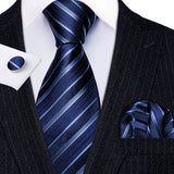 Men's 3 Pcs Classic Formal Tie Sets - Blue - Stripe 5304 - One Size - Silk - image 17