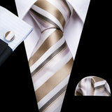 Men's 3 Pcs Classic Formal Tie Sets - Beige - Stripe 5323 - One Size - Silk - image 28