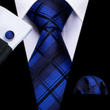 Men's 3 Pcs Classic Formal Tie Sets - Blue - Check 5340 - One Size - Silk - image 16
