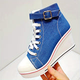 Women's High Top Platform Wedge Sneaker - White - Platform Sneakers - 43 B - Canvas - image 32