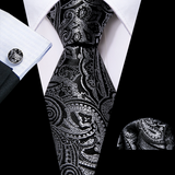 Funki Buys | Neckties | Men's 3 Pcs Luxury Black Silver Tie Set
