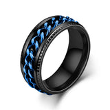 Men's Moveable Ring Titanium Steel Ring - Black/Blue - Spinner Anxiety Ring - 11 - Titanium - image 2