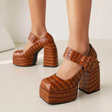 Women's Stone Pattern High-Heel Platform - Red - Chunky Platforms - 43 B - PU Leather - image 28