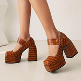Women's Stone Pattern High-Heel Platform - Red - Chunky Platforms - 43 B - PU Leather - image 31