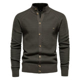 Men's Mock Neck Buttoned Cardigans - Army Green - Mock Neck Cardigan - XXL - Polyester - image 7
