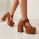 Women's Stone Pattern High-Heel Platform - Red - Chunky Platforms - 43 B - PU Leather - image 33