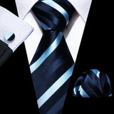 Men's 3 Pcs Classic Formal Tie Sets - Blue - Stripe 5705 - One Size - Silk - image 18