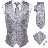 Men's 5 Pcs Luxury Silver Waistcoat Tie Set - Gray/Silver -5Pcs Set - MJ-0021-0000 - XXXL - Silk - image 2