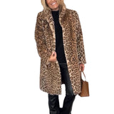 Women's Leopard Print Plush Coat - Khaki - Leopard Print Jacket - XXXL - Polyester - image 1