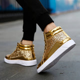 Men's Women's Bling Lace Up Sneakers - Gold - Bling Sneakers - 9.5 B - PU Leather - image 9