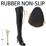 Women's Over Knee Lace Up Dance Boots - Black - Rubber Outsole 11cm - 43 B - PU Suede Leather - image 36