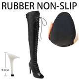 Women's Over Knee Lace Up Dance Boots - Black - Rubber Outsole 9.5cm - 43 B - PU Suede Leather - image 37