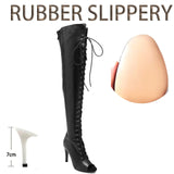 Women's Over Knee Lace Up Dance Boots - Black - Slipperyutsole 7cm - 43 B - PU Suede Leather - image 41
