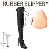 Women's Over Knee Lace Up Dance Boots - Black - Slippery Outsole 9.5cm - 43 B - PU Suede Leather - image 39