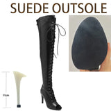 Women's Over Knee Lace Up Dance Boots - Black - Suede Outsole 11cm - 43 B - PU Suede Leather - image 33
