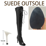 Women's Over Knee Lace Up Dance Boots - Black - Suede Outsole 9.5cm - 43 B - PU Suede Leather - image 34